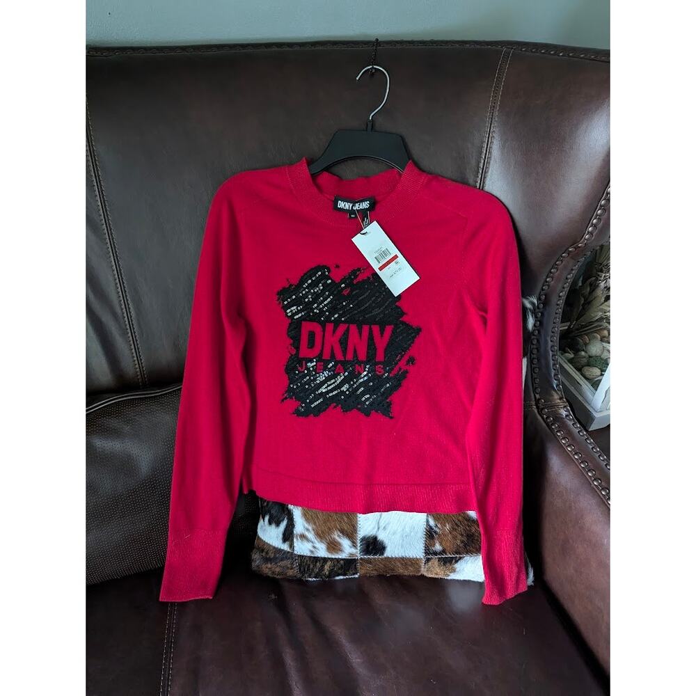 DKNY Jeans Womens Scarlet Crewneck Cozy Sweatshirt Loungewear XS